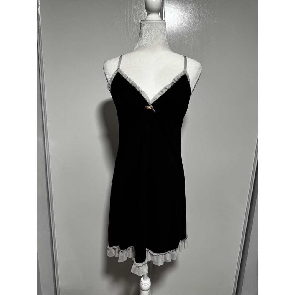 Marilyn Monroe‎ Women's Black Velvet Lace Trim Cami Slip Mini Dress Size Medium